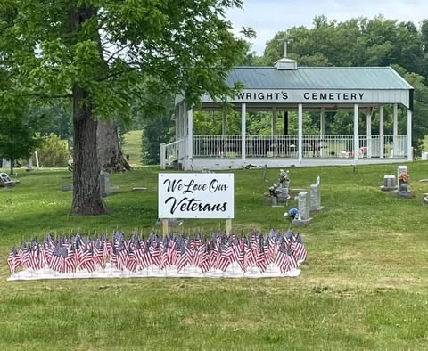 Veterans flags display at Wright's Cemetery pavilion